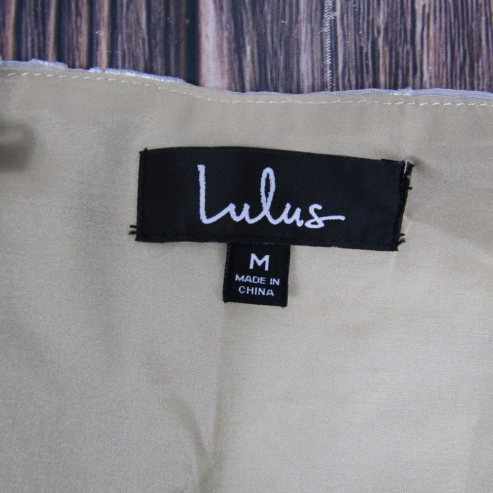 Lulus Dress Womens Medium Beige White Floral Embroidered Mesh Overlay Sleeveless